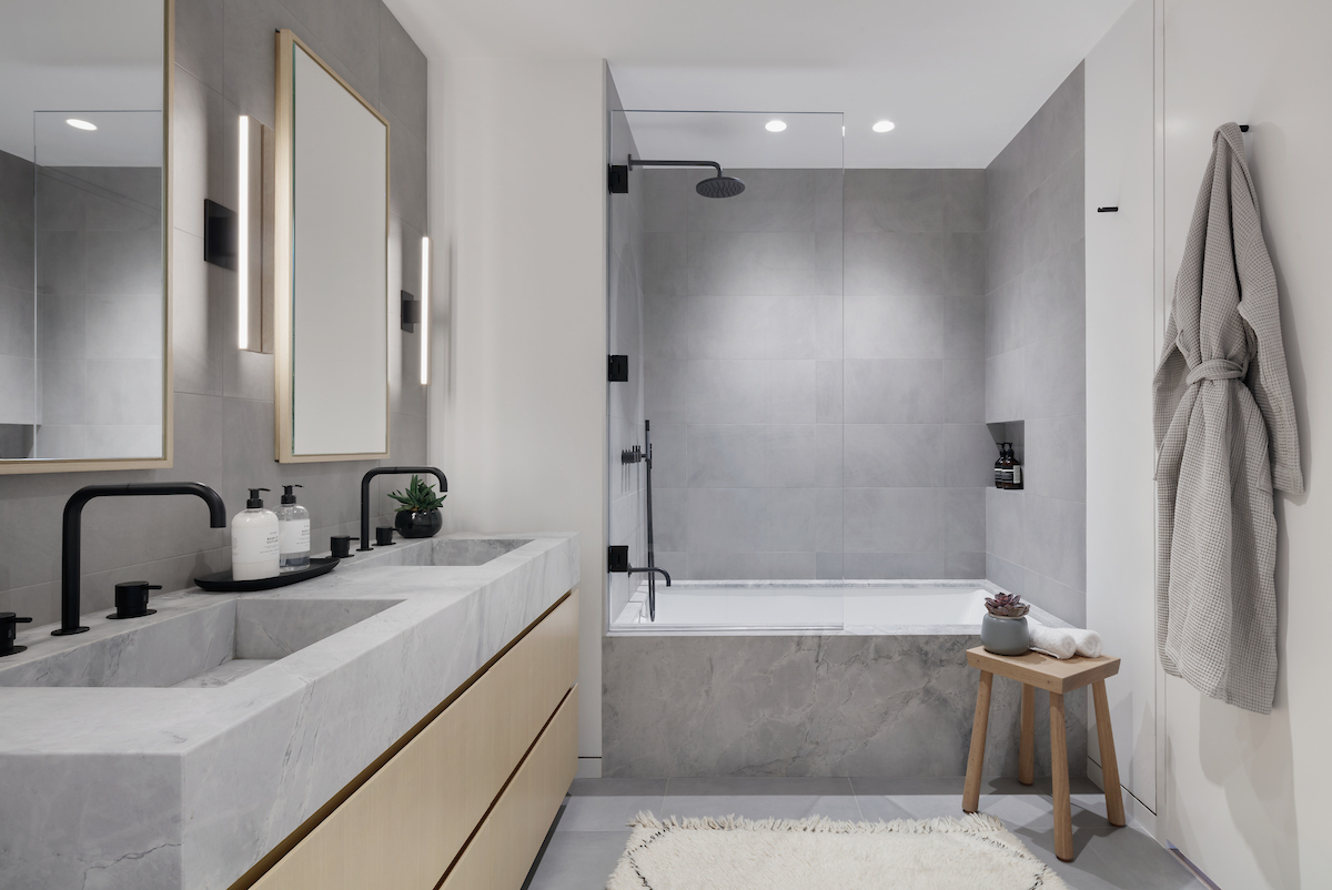 Guest bathroom with double marble vanity