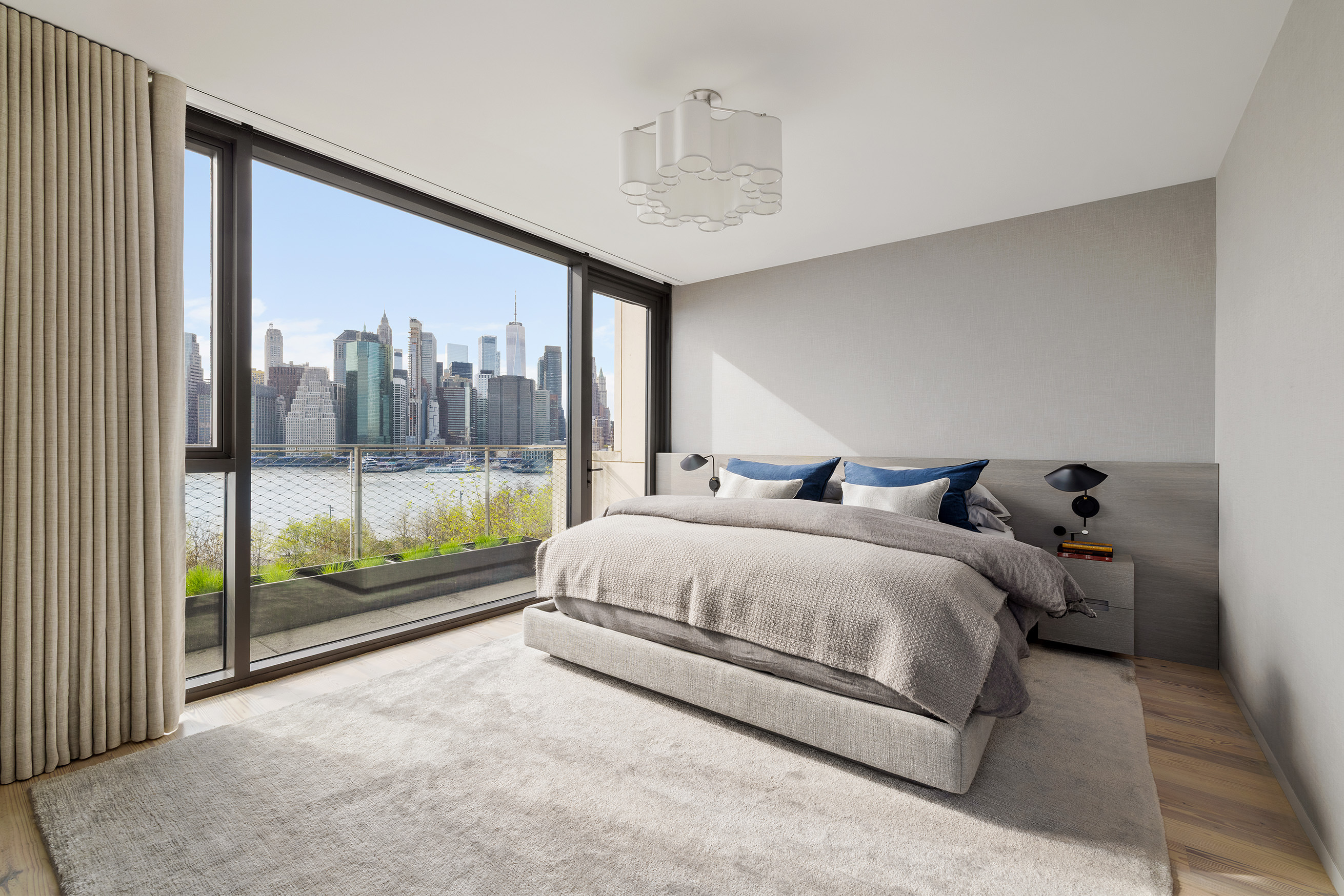 Primary bedroom with Manhattan skyline view