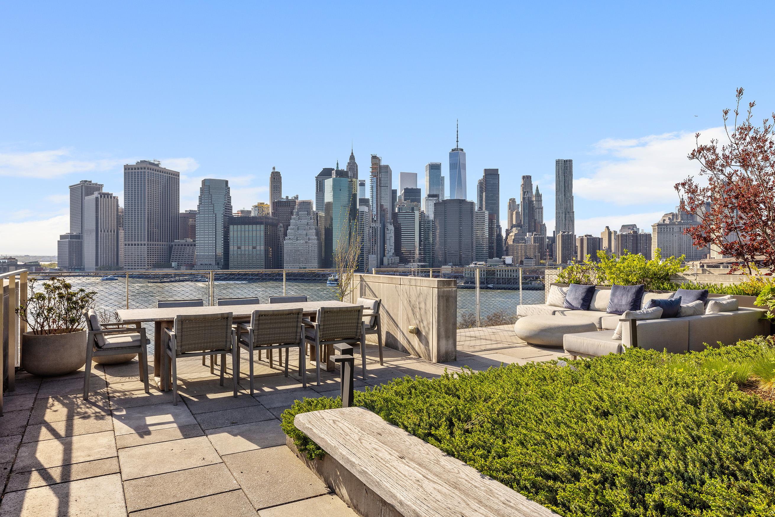 Rooftop terrace with Brooklyn Bridge and Lower Manhattan