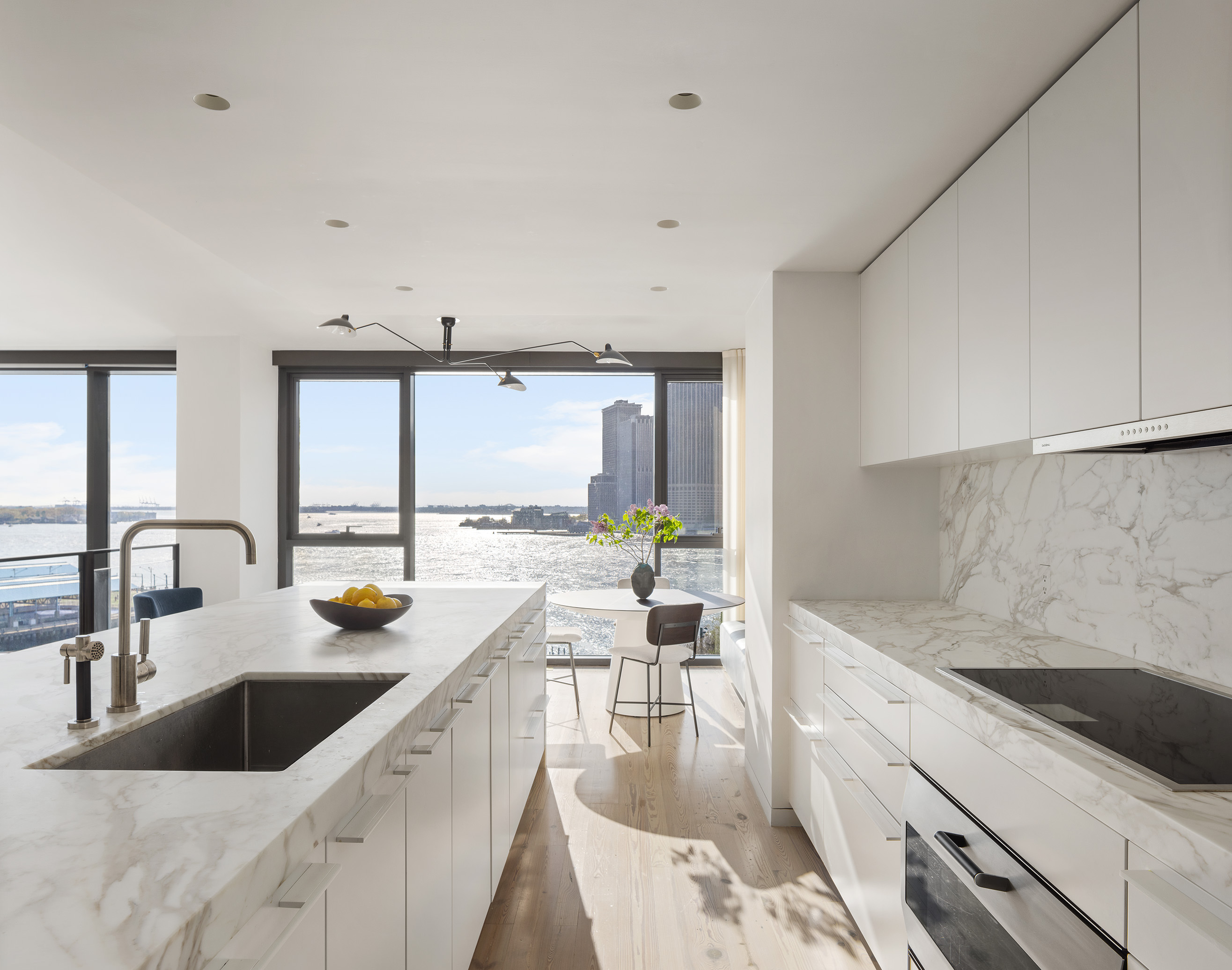 Bulthaup kitchen with Calacatta Vagli marble and harbor views
